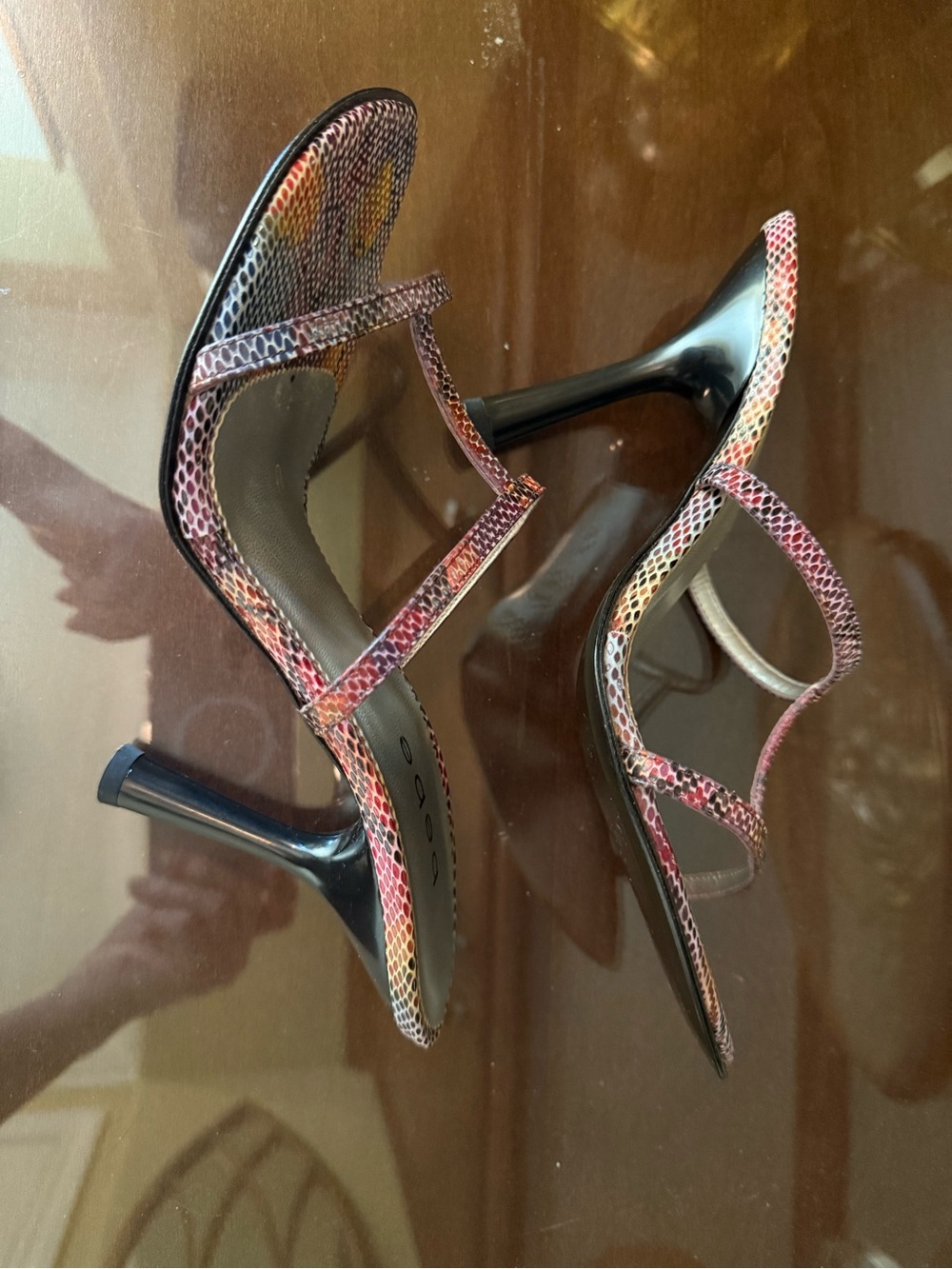 VTG bebe Women's Multi-Color Snakeskin-Print Leather Strappy Heels Size 7.5 NEW - Picture 8 of 16